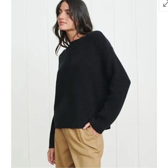 Jenni Kayne Cotton Boat Neck Sweater L Black Capsule Wardrobe Quiet Luxury NWT